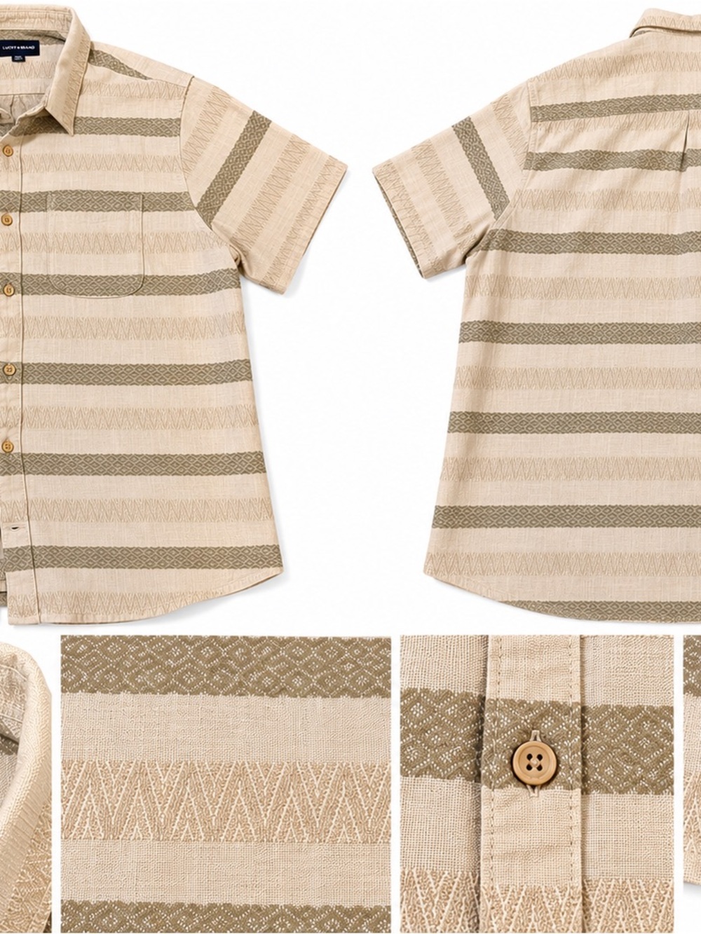 Light Beige Striped Short-Sleeve Shirt - Kids